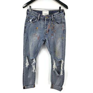New One Teaspoon Saints Boyfriend Jeans Womens 23 Hawaii Blue Destroyed Paint
